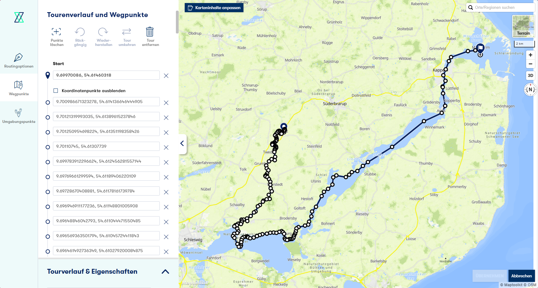 Wegpunkte im Touren-Editor | &copy; 