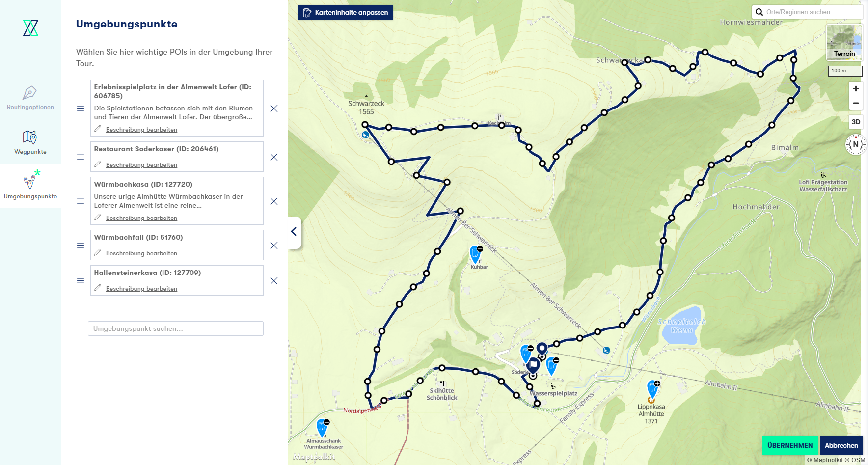 Umgebungspunkte im Touren-Editor | &copy; 